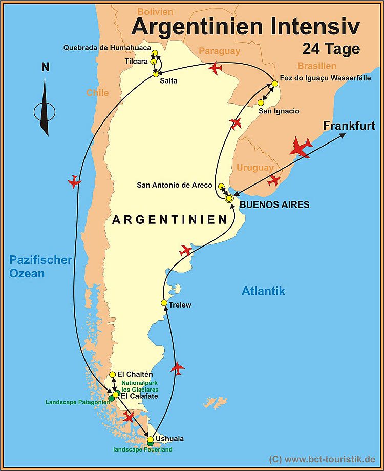 Hier finden Sie unsere Reiseroute für die intensiv Argentinienreise